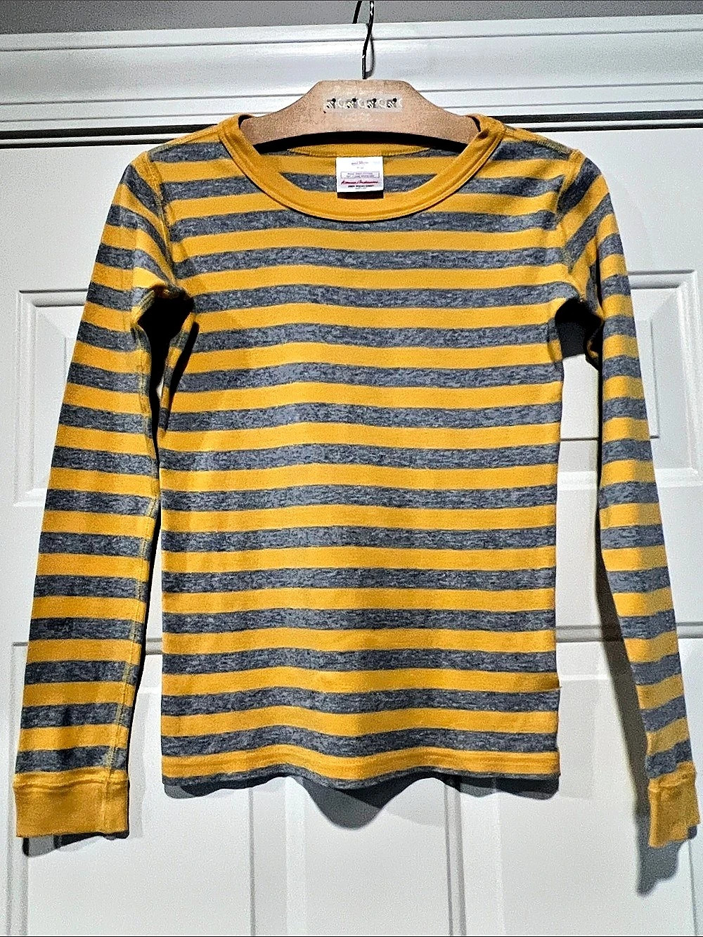 Hanna Andersson Long Sleeve Stripe Tee Yellow & Gray Girls Size 12 Casual
